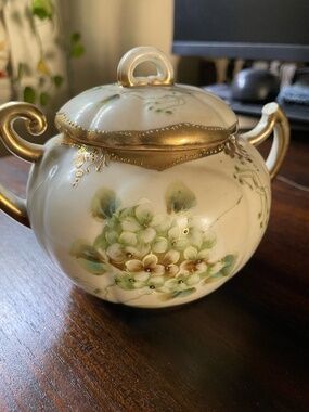 Vintage (German?)  hand painted sugar bowl (broken)